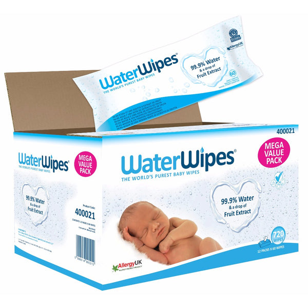 WaterWipes Baby Wipes,12x60 (720 Wipes)   مناديل مبللة 60 منديل 12 عبوة 720 منديل من ماركة ووتر وايبس