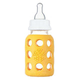 Lifefactory - Glass Baby Bottle with Nipple 4oz - Yellow  رضّاعة زجاجية للمواليد مع حلمة صناعية 4 أوقية من لايف فاكتوري، أصفر