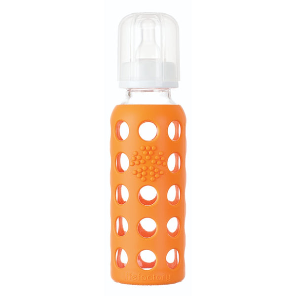 Lifefactory - 9oz Glass Baby Bottle with Nipple - Orange  رضّاعة أطفال زجاجية 9 أوقية مع حلمة من لايف فاكتوري- برتقالي